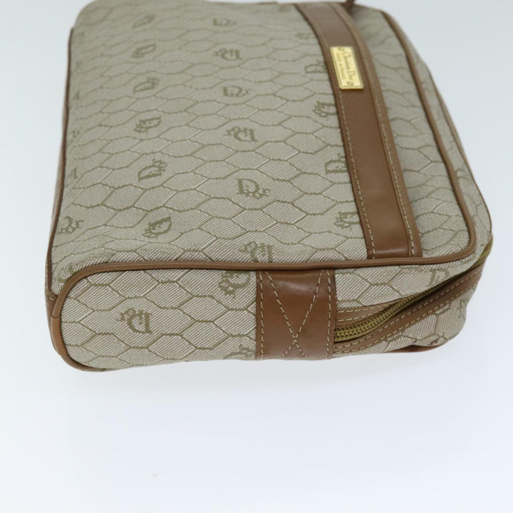 CHRISTIAN Top quality Dior Honeycomb Canvas Clutch Bag PVC Leather Beige Auth bs14478