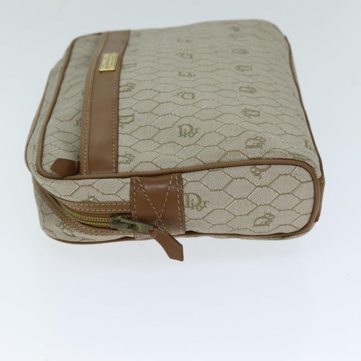 CHRISTIAN Top quality Dior Honeycomb Canvas Clutch Bag PVC Leather Beige Auth bs14478