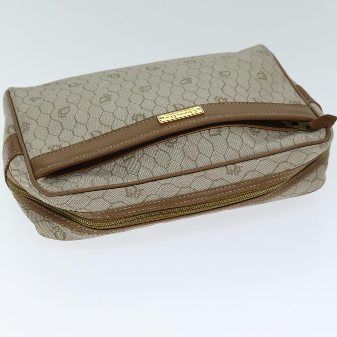 CHRISTIAN Top quality Dior Honeycomb Canvas Clutch Bag PVC Leather Beige Auth bs14478