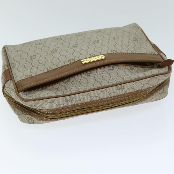 CHRISTIAN Top quality Dior Honeycomb Canvas Clutch Bag PVC Leather Beige Auth bs14478
