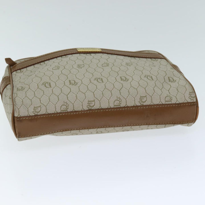 CHRISTIAN Top quality Dior Honeycomb Canvas Clutch Bag PVC Leather Beige Auth bs14478