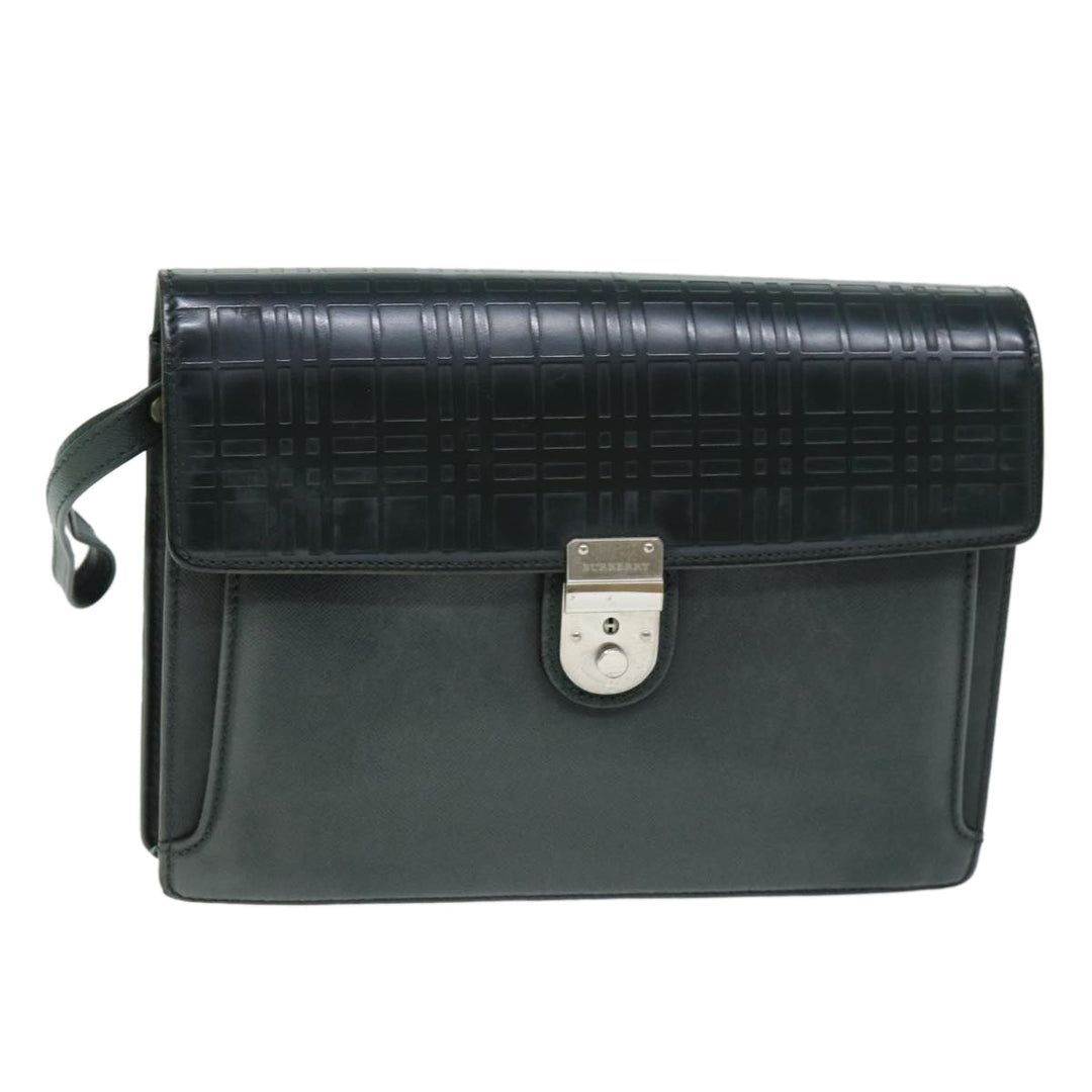 Burberry Clutch Bag Leather Green Auth bs14503