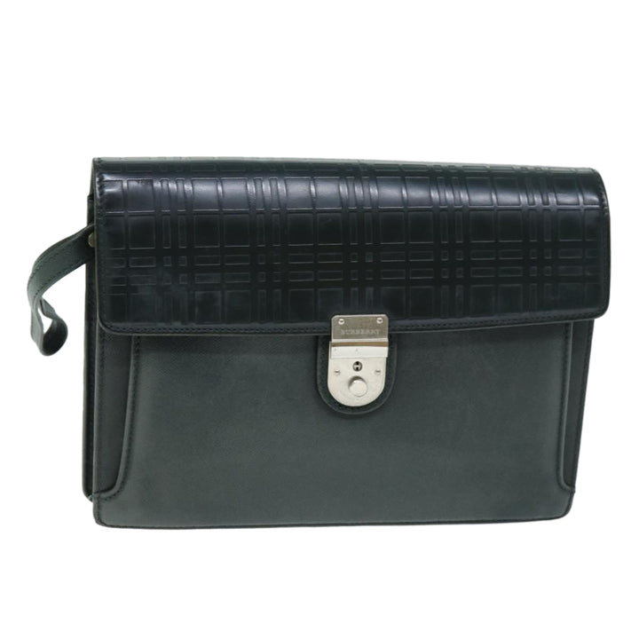 Burberry Clutch Bag Leather Green Auth bs14503
