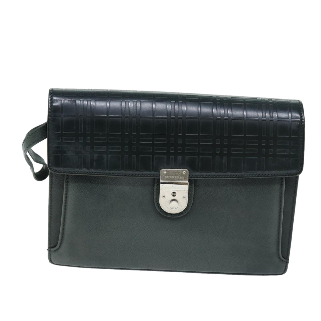 Burberry Clutch Bag Leather Green Auth bs14503