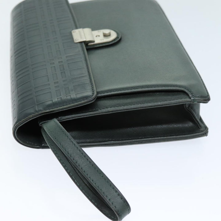Burberry Clutch Bag Leather Green Auth bs14503
