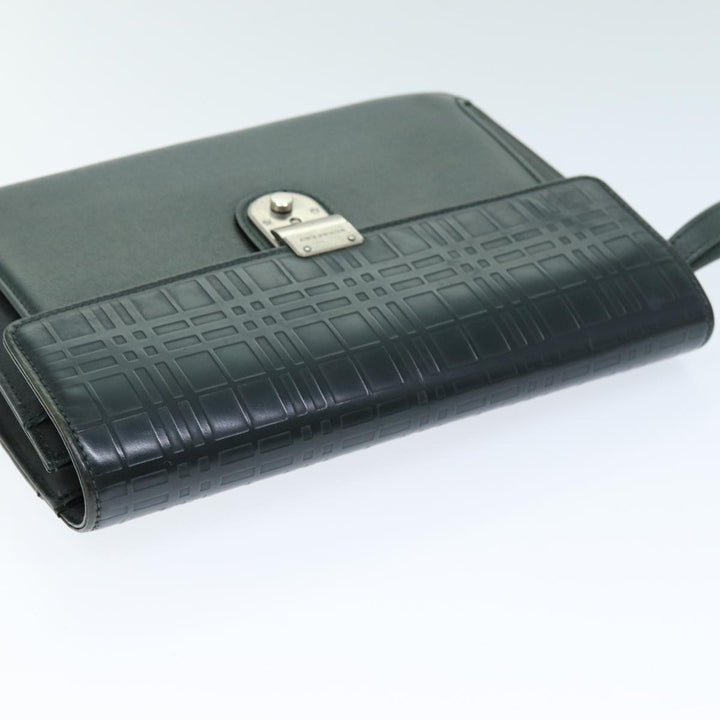 Burberry Clutch Bag Leather Green Auth bs14503