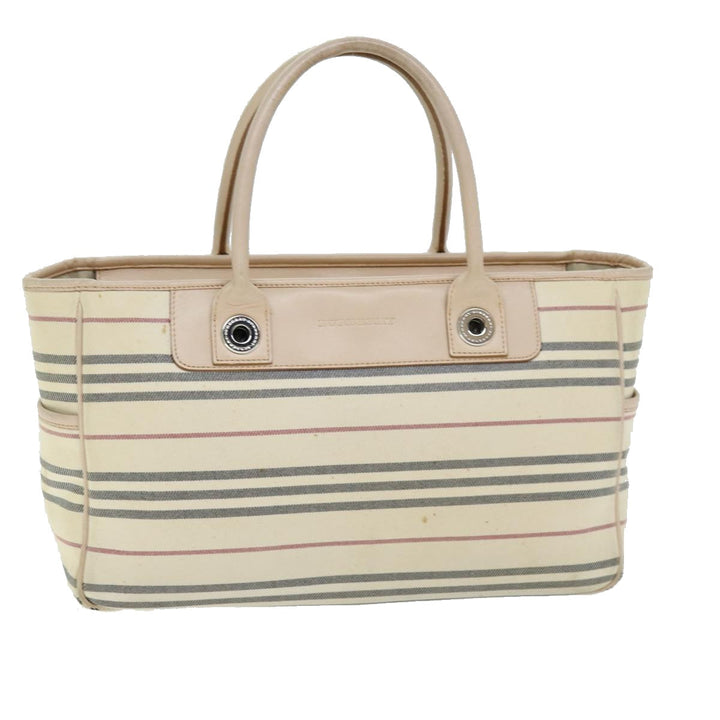 Burberry Hand Bag Canvas Beige Auth bs14508