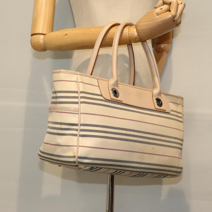 Burberry Hand Bag Canvas Beige Auth bs14508