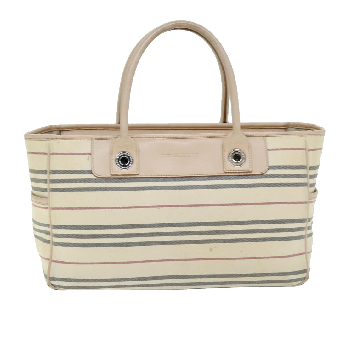 Burberry Hand Bag Canvas Beige Auth bs14508