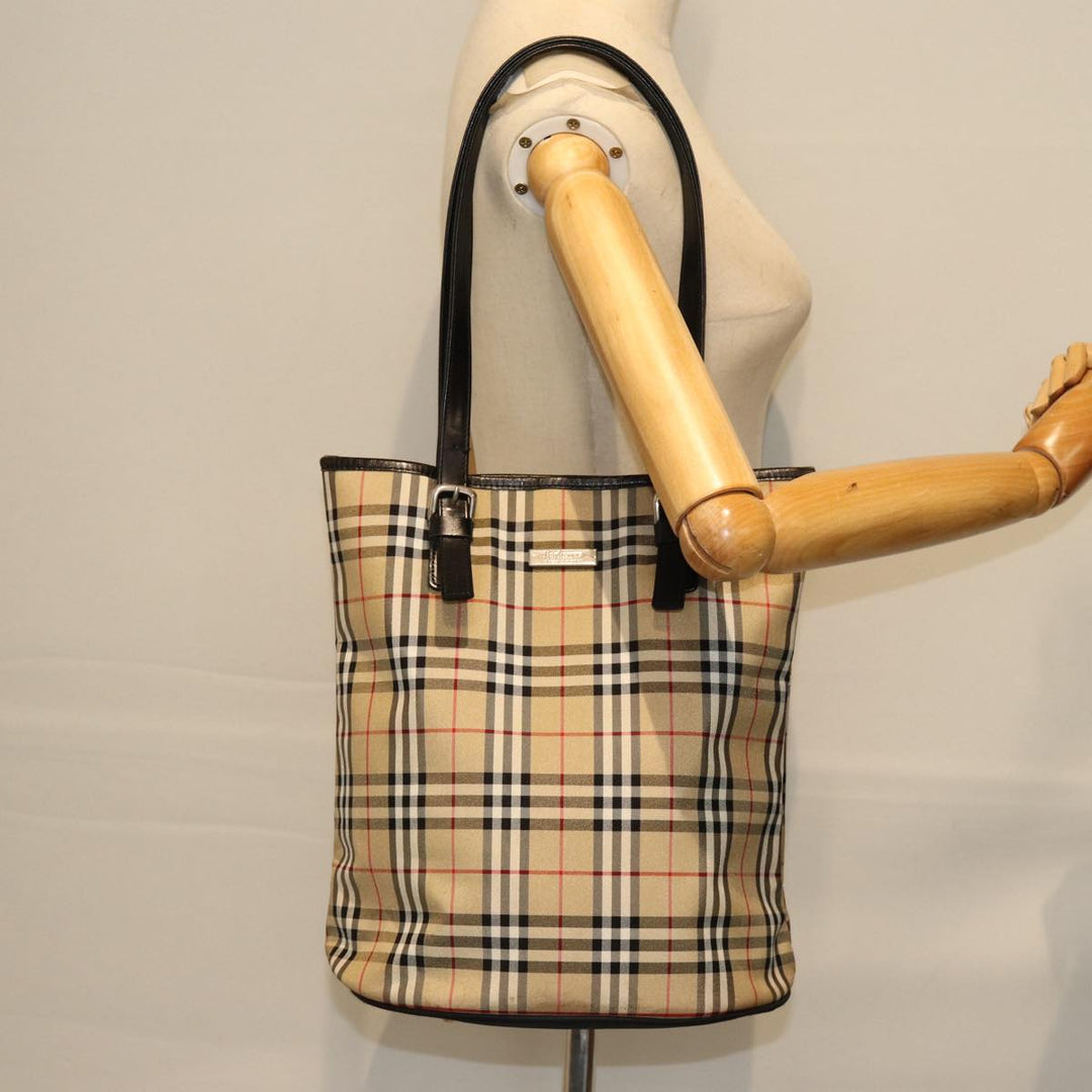 BURBERRYSs Nova Check Blue Label Shoulder Bag Canvas Beige Auth bs14511