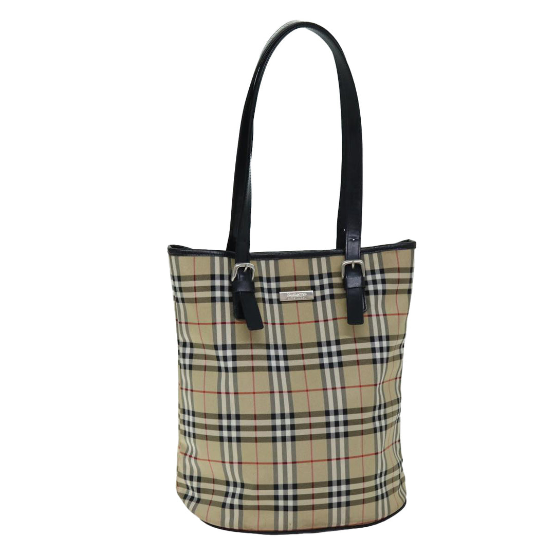 BURBERRYSs Nova Check Blue Label Shoulder Bag Canvas Beige Auth bs14511