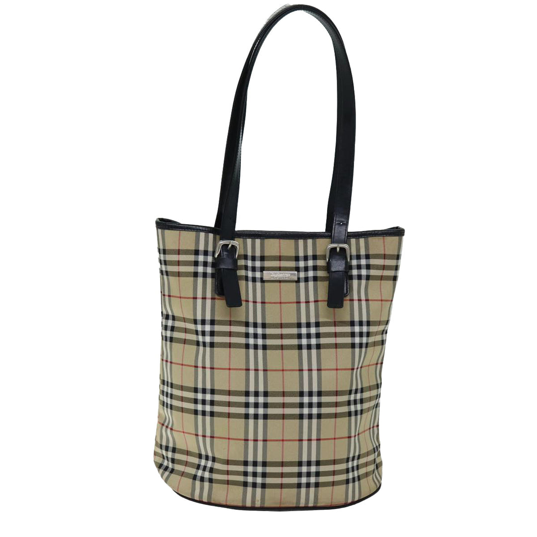 BURBERRYSs Nova Check Blue Label Shoulder Bag Canvas Beige Auth bs14511