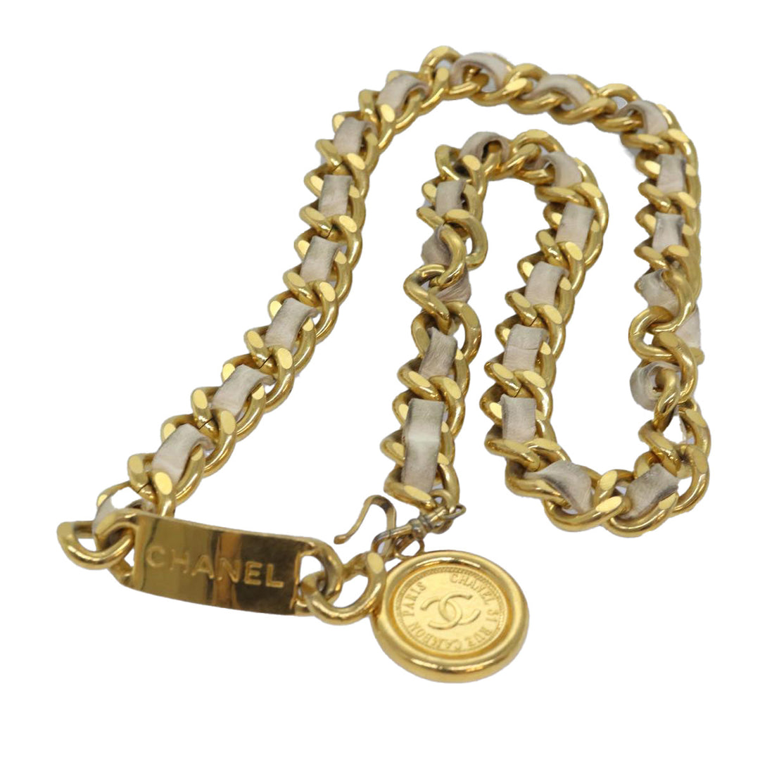 Top Quality Chanel Chain Belt metal 32.3" Gold White CC Auth bs14521