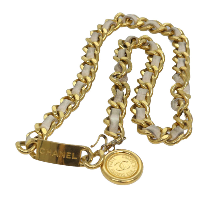 Top Quality Chanel Chain Belt metal 32.3" Gold White CC Auth bs14521