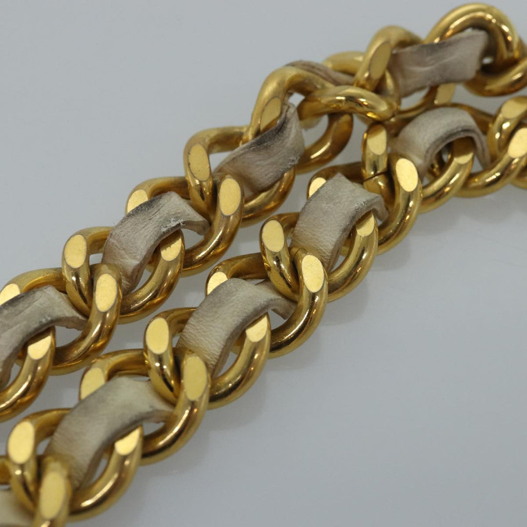 Top Quality Chanel Chain Belt metal 32.3" Gold White CC Auth bs14521
