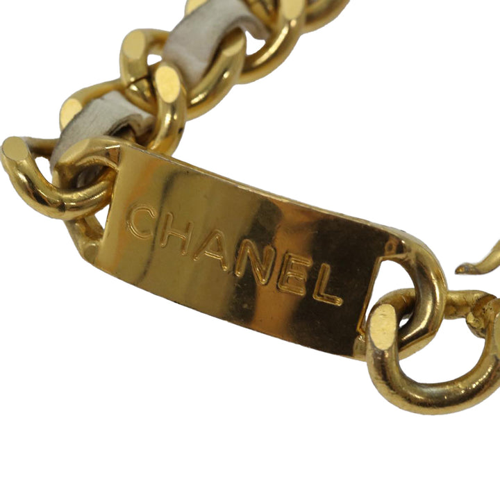 Top Quality Chanel Chain Belt metal 32.3" Gold White CC Auth bs14521