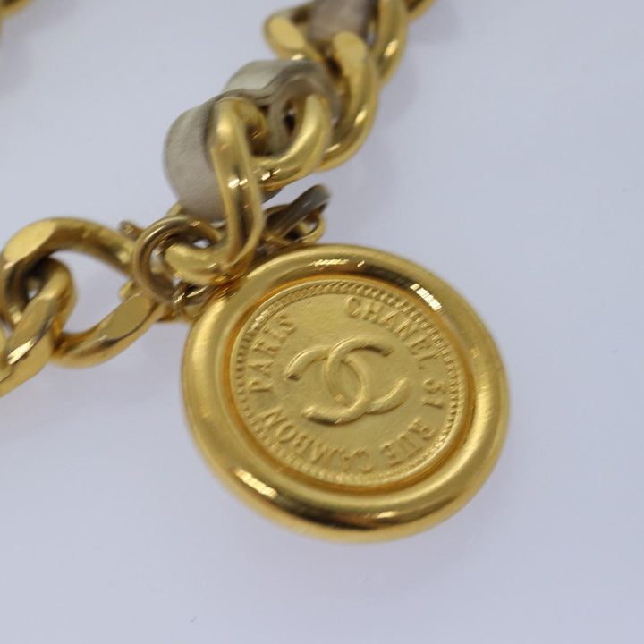 Top Quality Chanel Chain Belt metal 32.3" Gold White CC Auth bs14521