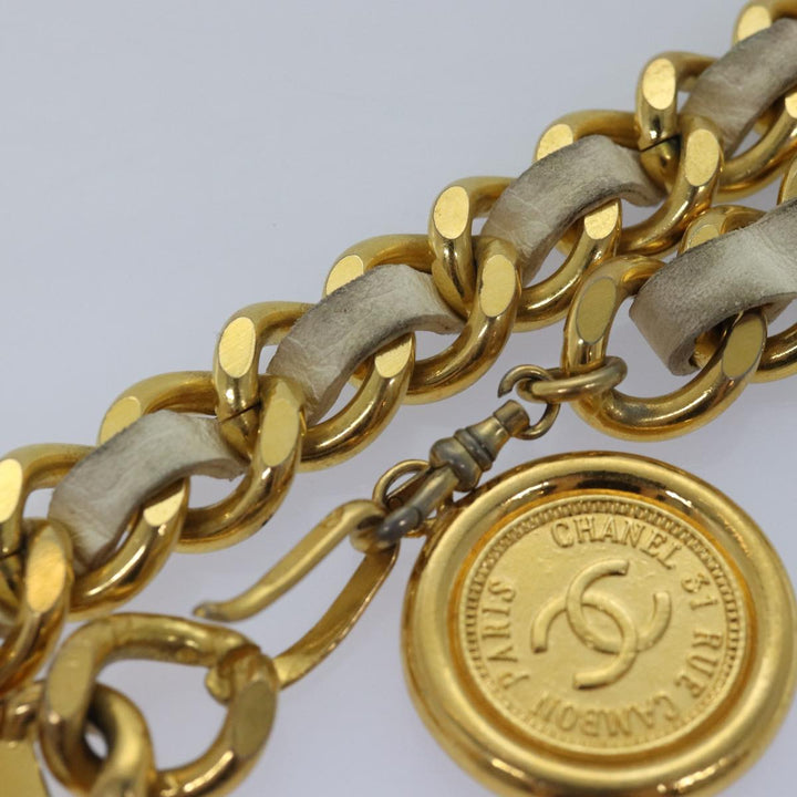Top Quality Chanel Chain Belt metal 32.3" Gold White CC Auth bs14521