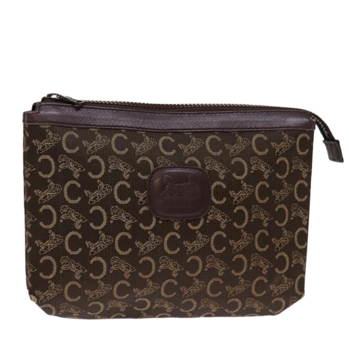 Celine C Macadam Canvas Clutch Bag Brown Auth bs14535