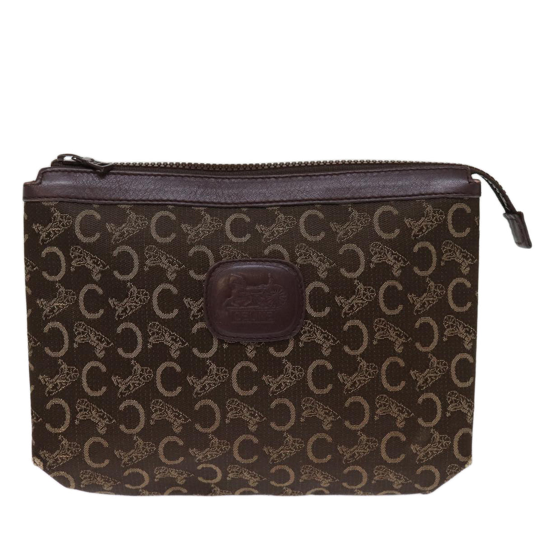Celine C Macadam Canvas Clutch Bag Brown Auth bs14535