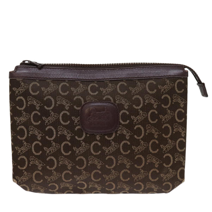 Celine C Macadam Canvas Clutch Bag Brown Auth bs14535