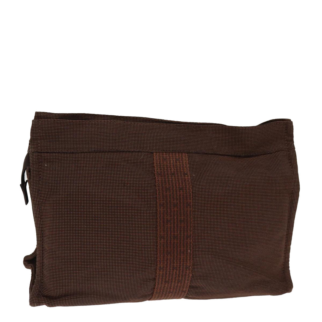 Hermes Clutch Bag Canvas Brown Auth bs14544