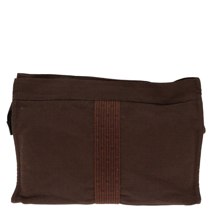 Top quality Hermes Clutch Bag Canvas Brown Auth bs14544
