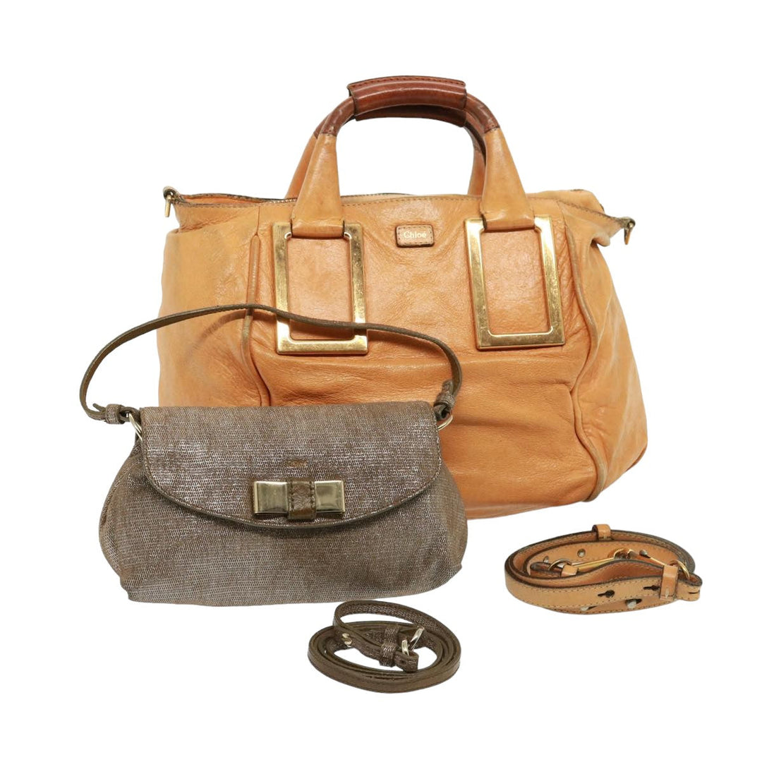 Chloe Shoulder Bag Leather 2Set Silver Brown bs14599