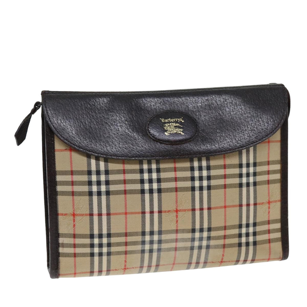 BurberrySs Nova Check Clutch Bag Canvas Beige Auth bs14645