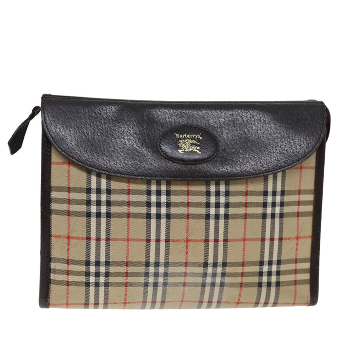 BurberrySs Nova Check Clutch Bag Canvas Beige Auth bs14645