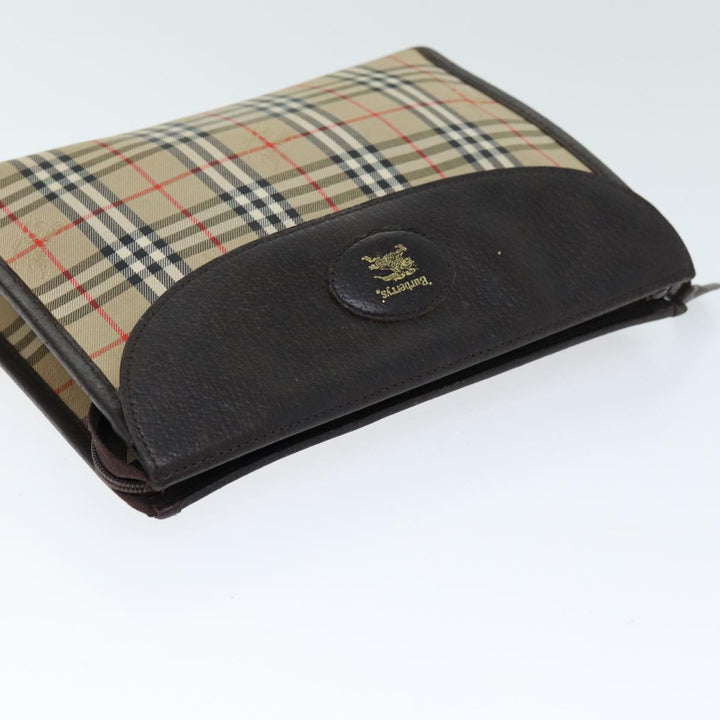 BurberrySs Nova Check Clutch Bag Canvas Beige Auth bs14645