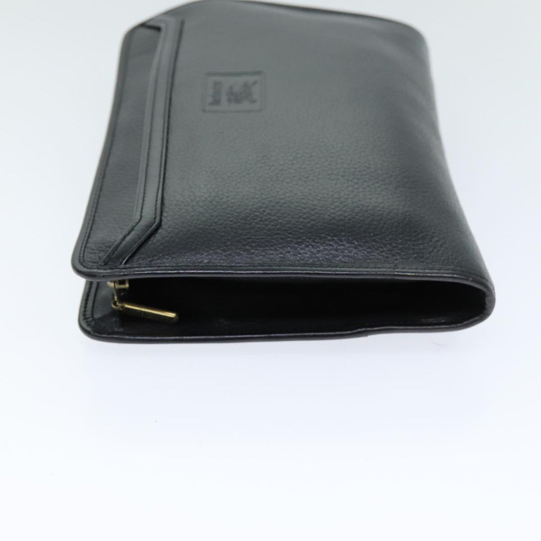 BurberrySs Clutch Bag Leather Black Auth bs14646