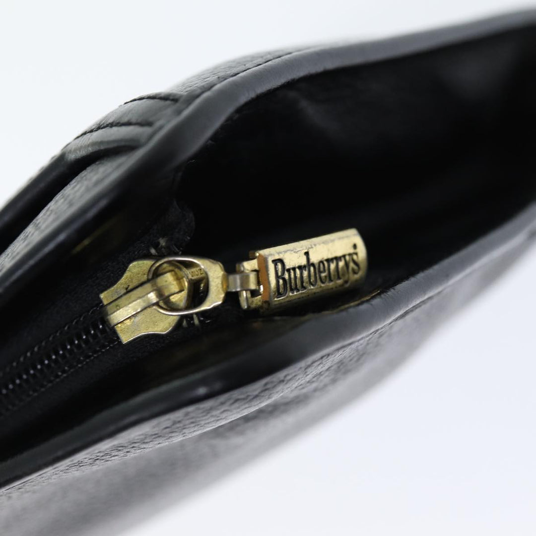 BurberrySs Clutch Bag Leather Black Auth bs14647