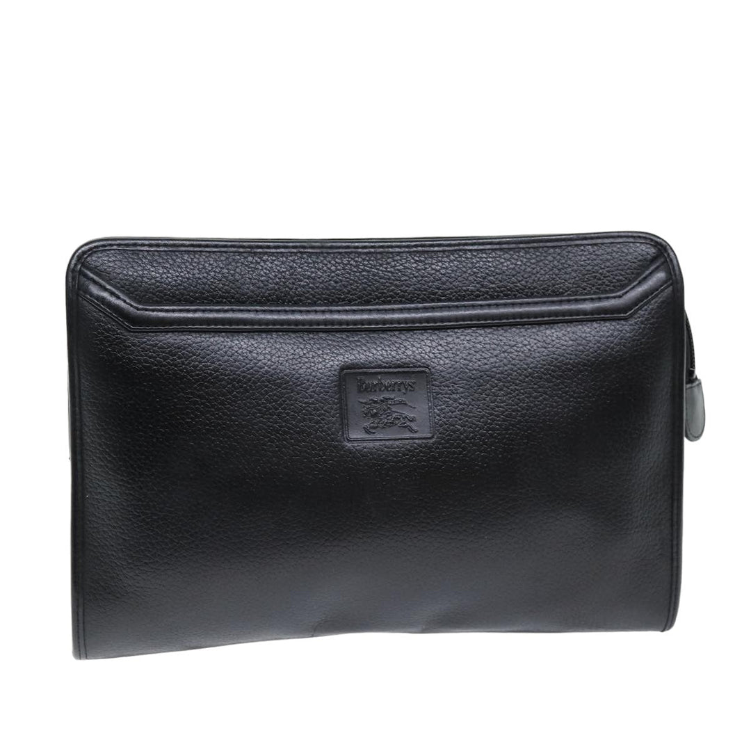 BurberrySs Clutch Bag Leather Black Auth bs14647