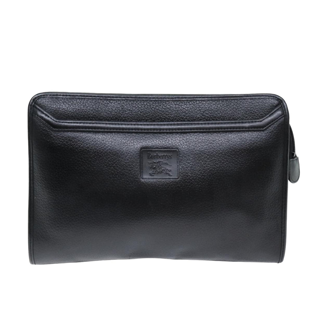 BurberrySs Clutch Bag Leather Black Auth bs14647