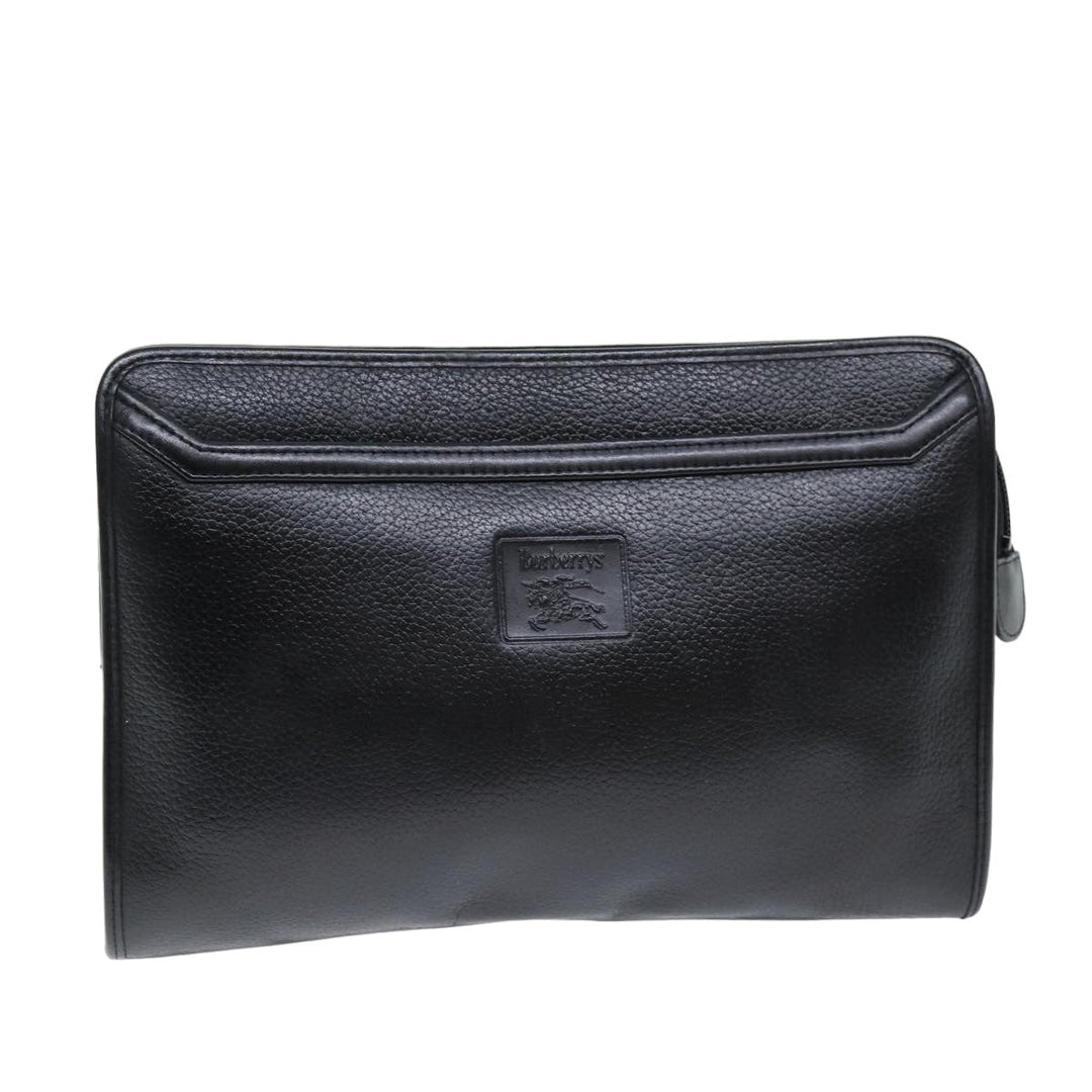 BurberrySs Clutch Bag Leather Black Auth bs14647