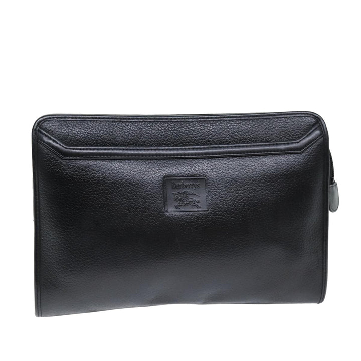 BurberrySs Clutch Bag Leather Black Auth bs14647
