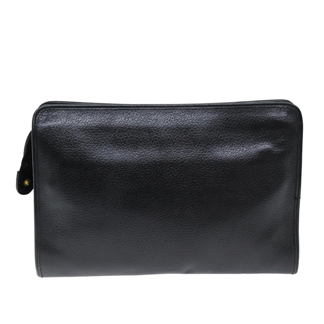 BurberrySs Clutch Bag Leather Black Auth bs14647
