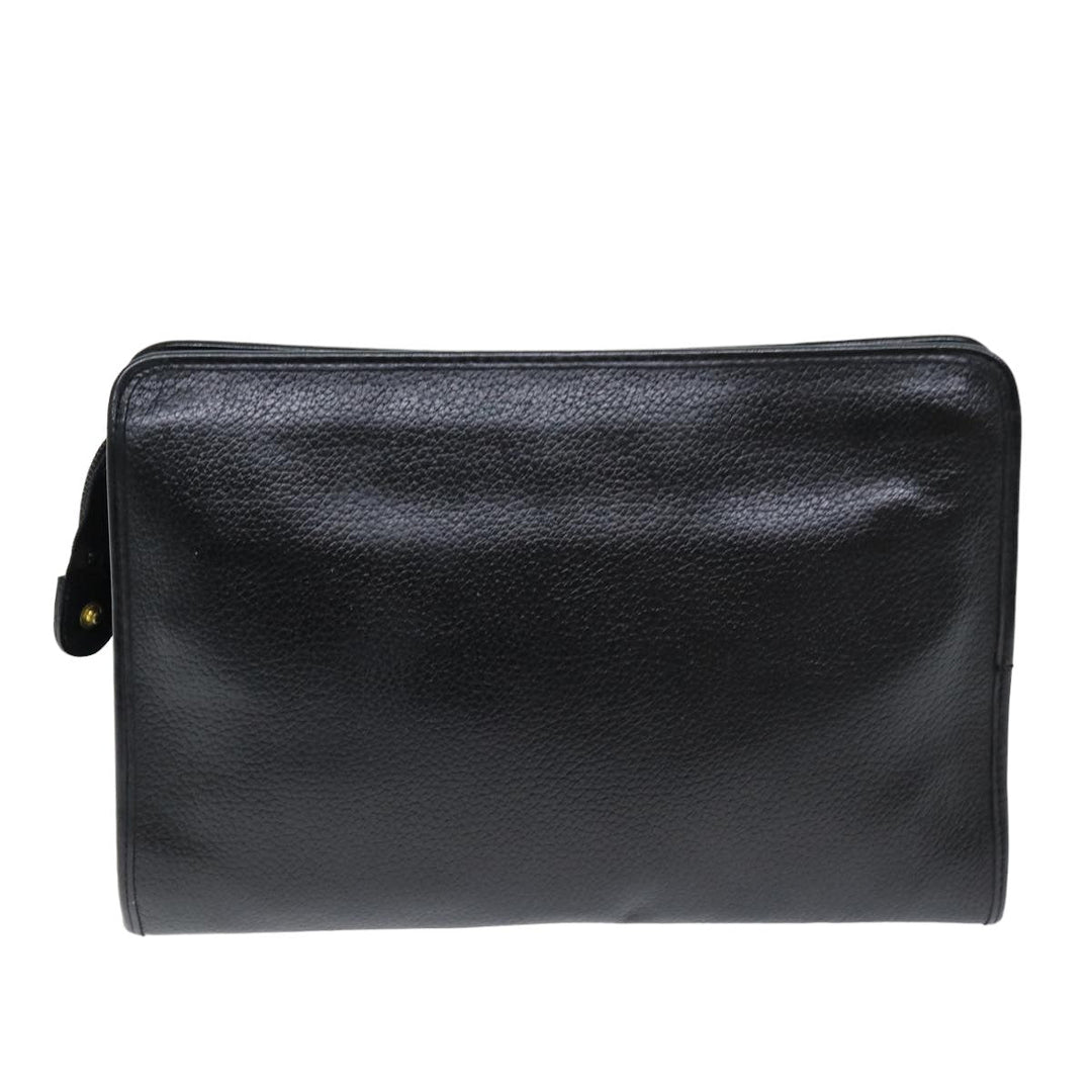 BurberrySs Clutch Bag Leather Black Auth bs14647