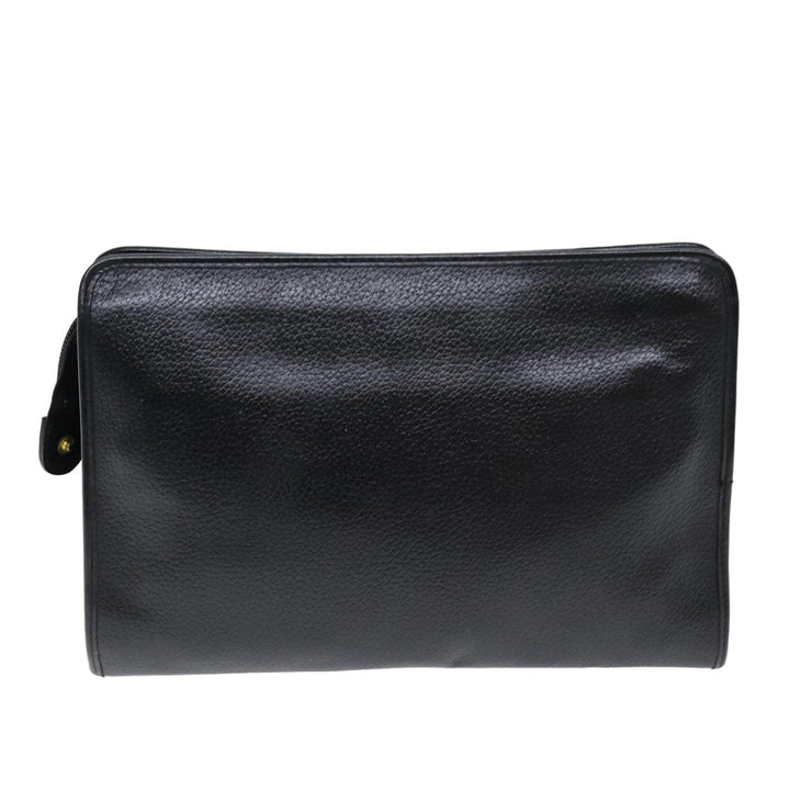 BurberrySs Clutch Bag Leather Black Auth bs14647