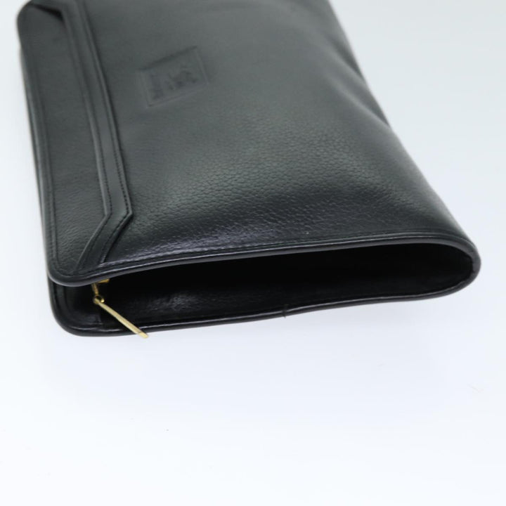 BurberrySs Clutch Bag Leather Black Auth bs14647