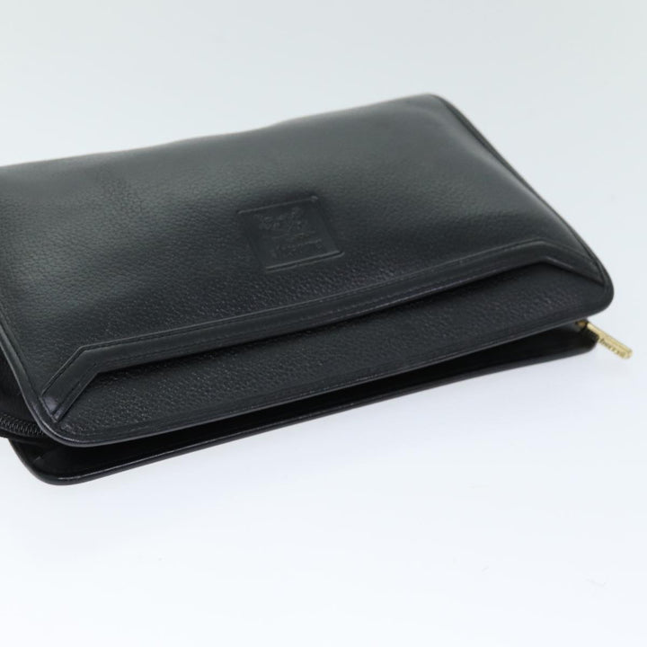 BurberrySs Clutch Bag Leather Black Auth bs14647