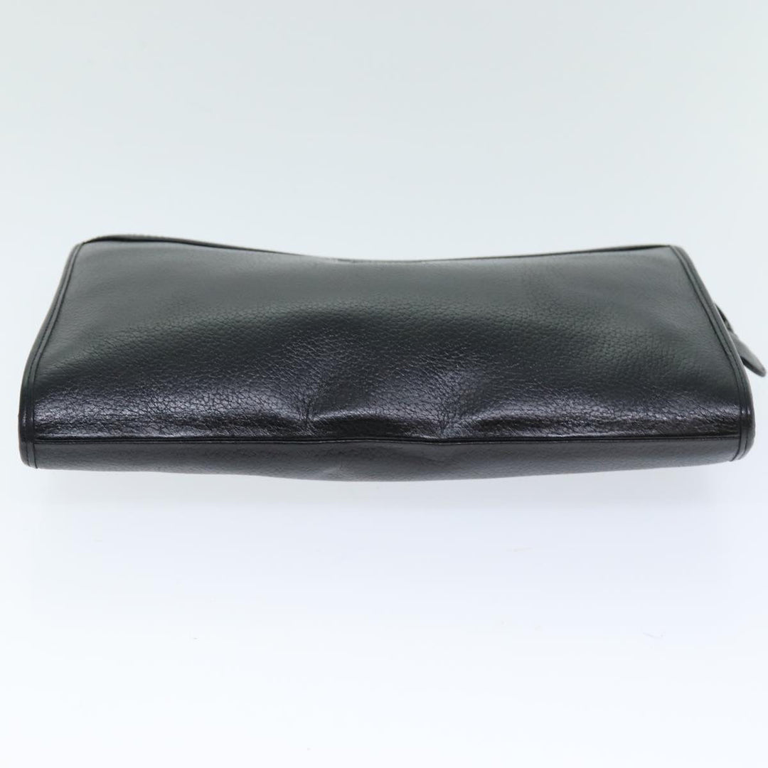 BurberrySs Clutch Bag Leather Black Auth bs14647