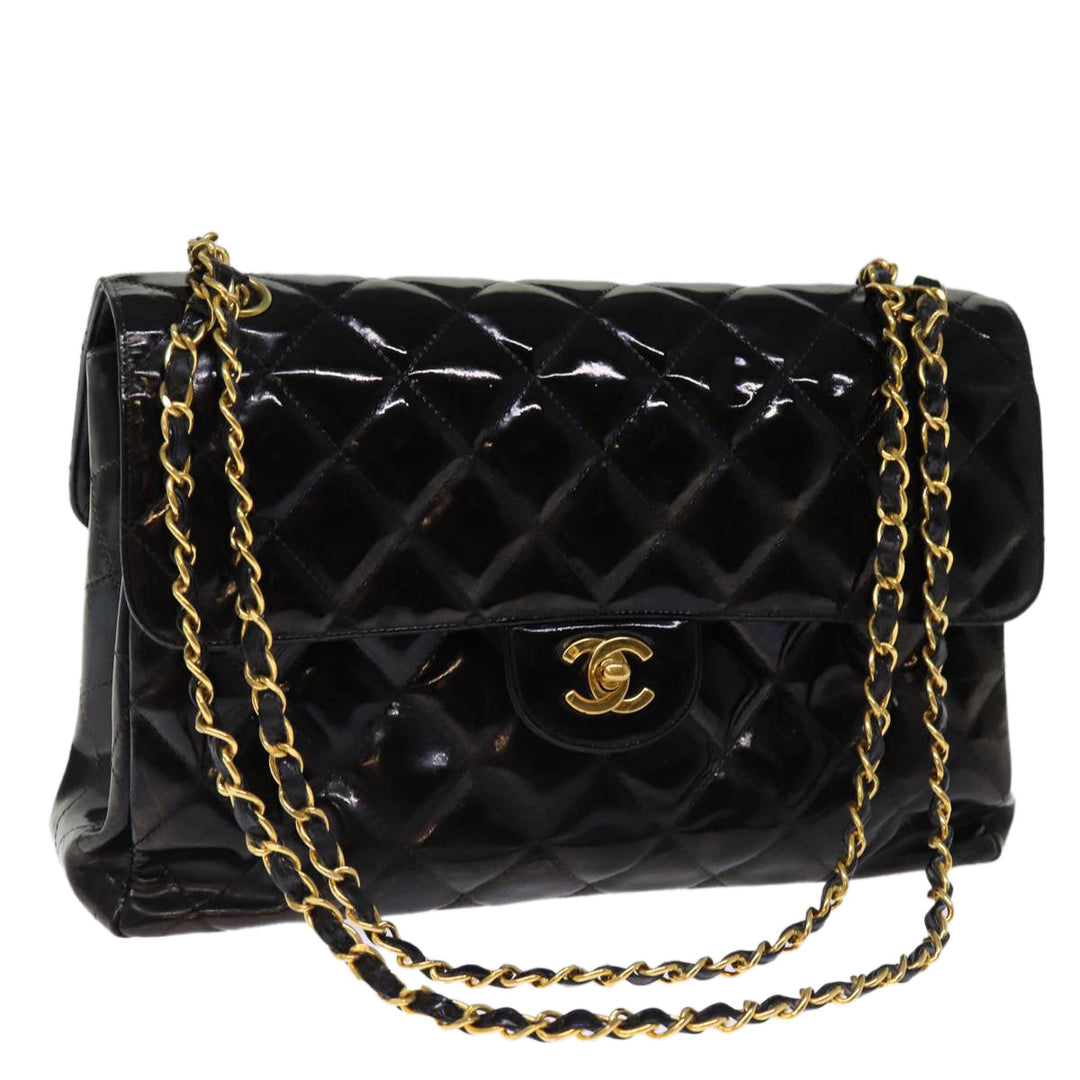 Chanel Matelasse Double Face Chain Shoulder Bag Enamel Black CC Auth bs14656A