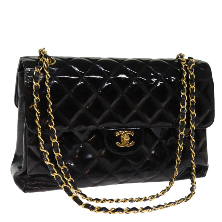 Chanel Matelasse Double Face Chain Shoulder Bag Enamel Black CC Auth bs14656A
