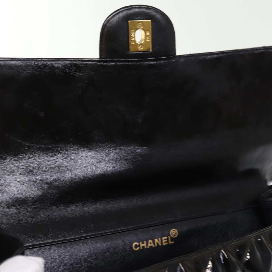 Chanel Matelasse Double Face Chain Shoulder Bag Enamel Black CC Auth bs14656A