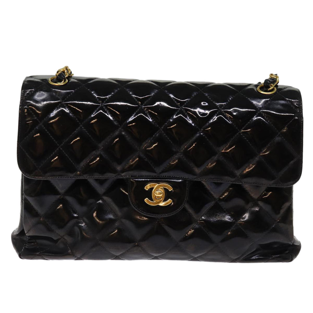 Chanel Matelasse Double Face Chain Shoulder Bag Enamel Black CC Auth bs14656A
