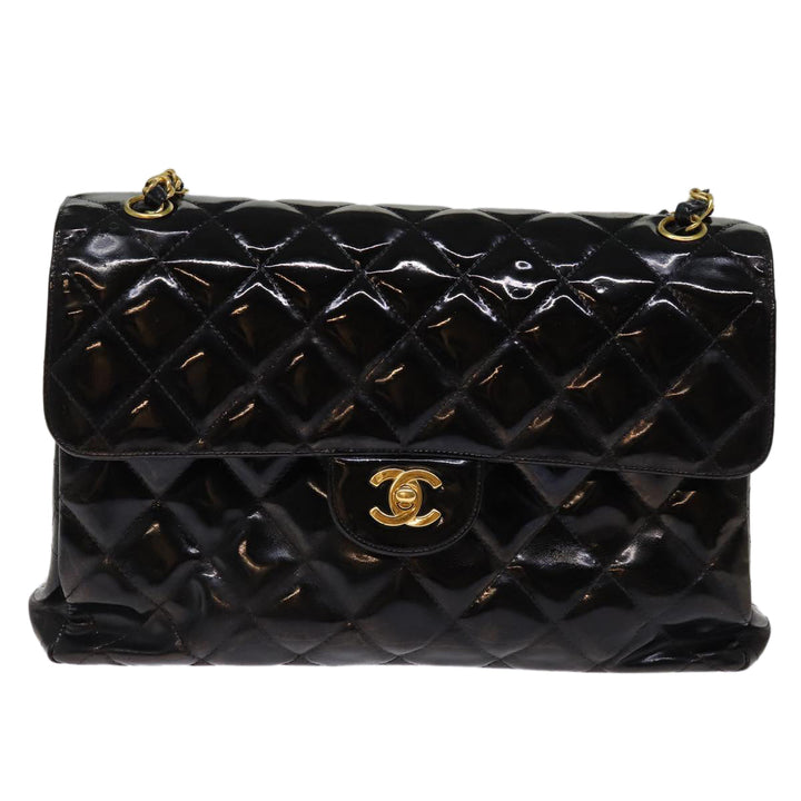 Chanel Matelasse Double Face Chain Shoulder Bag Enamel Black CC Auth bs14656A