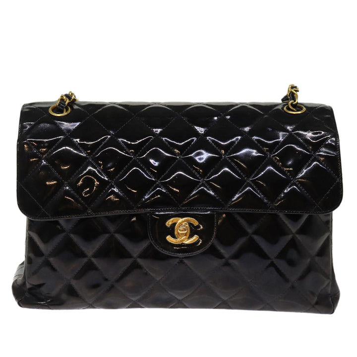 Chanel Matelasse Double Face Chain Shoulder Bag Enamel Black CC Auth bs14656A