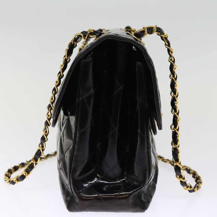 Chanel Matelasse Double Face Chain Shoulder Bag Enamel Black CC Auth bs14656A